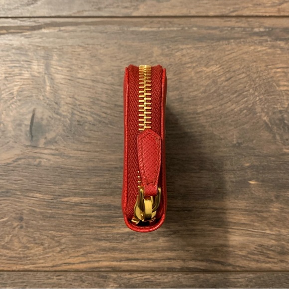 Prada Fuoco (Cherry Red) Saffiano Leather Compact Zip Around Wallet - Picture 5 of 8